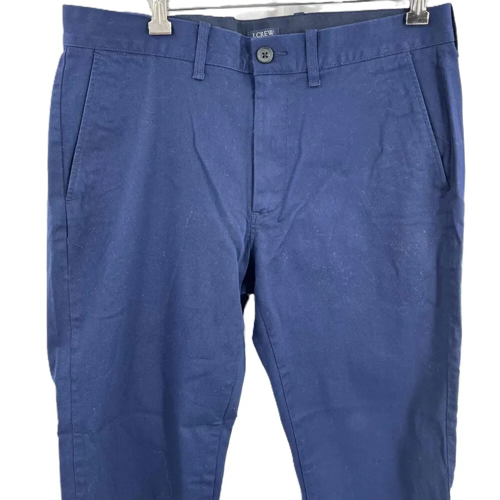 J.Crew Navy Straight Flex Chino Pants‎ Mens Button Closure Cotton Blend W32 L30